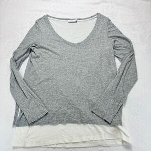 Vince Womens Layered V-Neck Long Sleeve Top Gray White Size Small